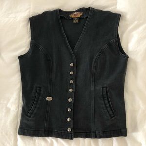 Harley Davidson black jean 8 button vest, size Medium